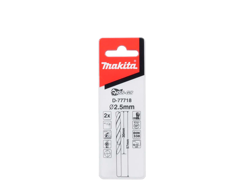 BROCA AÇO RÁPIDO HSS-GS 2.5X57MM D-77718 COM 2 PEÇAS MAKITA