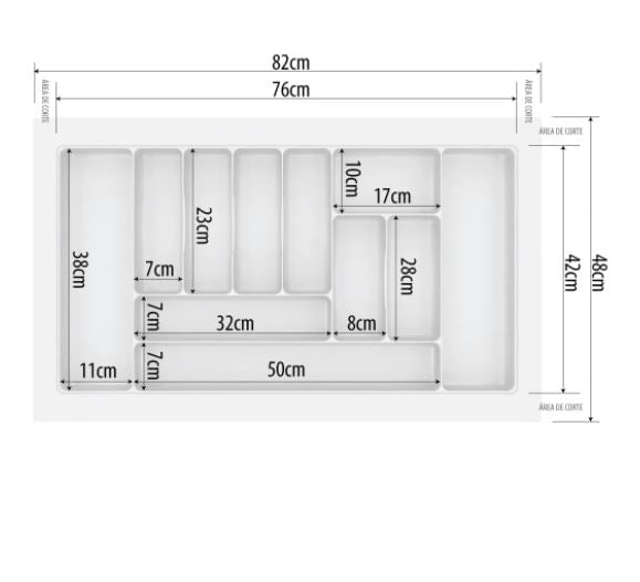 DIVISÃO DE TALHERES 820X480X50MM CINZA BRILHANTE 0807-CZ BRIL CANGO