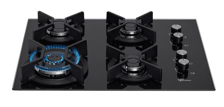 FOGÃO COOKTOP FISCHER 4Q TRIPLA CHAMA INFINITY TREMPE DE FERRO MESA VIDRO BIVOLT 26297-57076