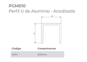 PERFIL PUXADOR PGM010 U ALUMÍNIO ANODIZADO 6 METROS GMAD