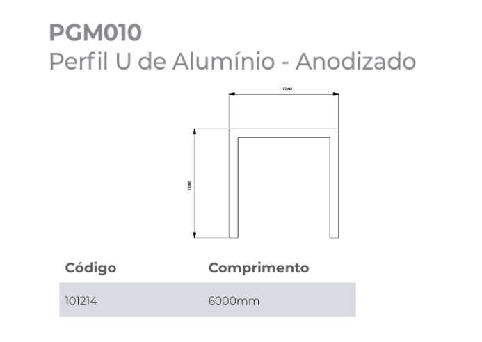 PERFIL PUXADOR PGM010 U ALUMÍNIO ANODIZADO 6 METROS GMAD