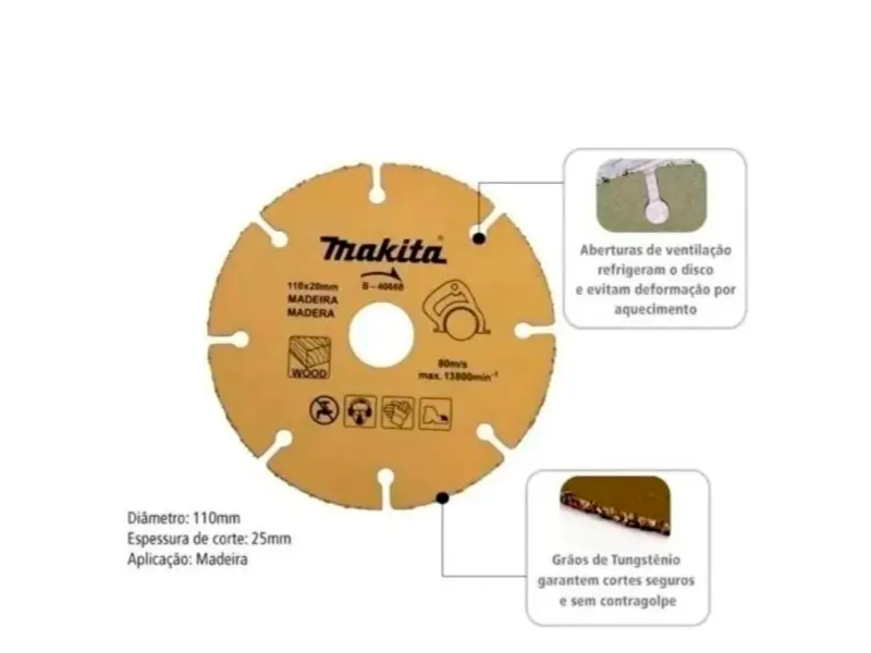 DISCO DE CORTE 4.3/8" 110X20MM PARA MADEIRA B-40668 MAKITA