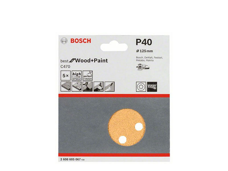 DISCO DE LIXA 125MM GRÃO 40 COM 5 PEÇAS 2608605067 BOSCH