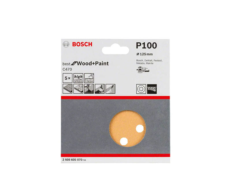 DISCO DE LIXA 125MM GRÃO 100 COM 5 PEÇAS 2608605070 BOSCH