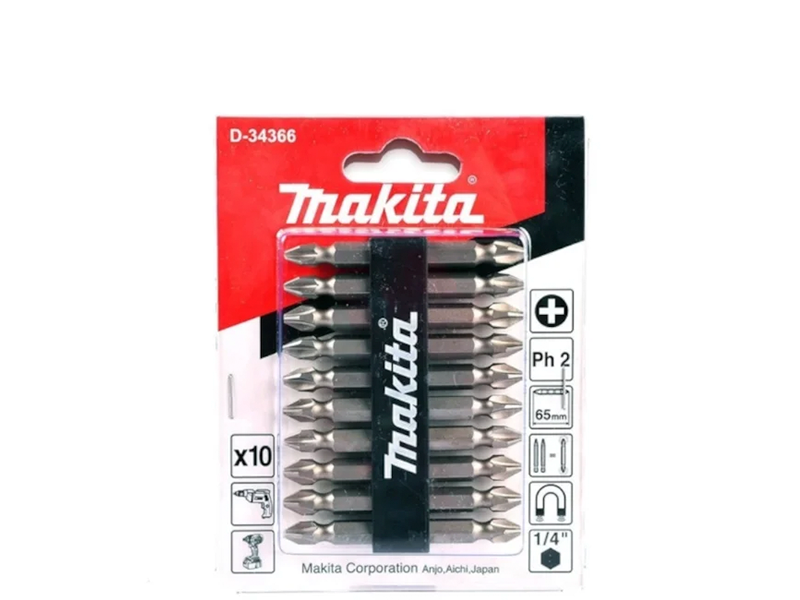 KIT BITS PHILLIPS DUPLAS PH2 65MM COM 10 PEÇAS D-34366 MAKITA