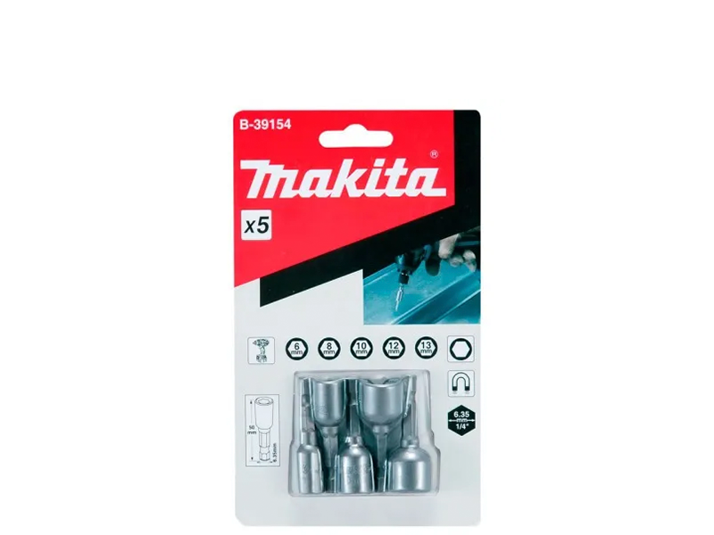 KIT SOQUETE MAGNÉTICO 6 A 13MM 1/4" B-39154 COM 5 PEÇAS MAKITA