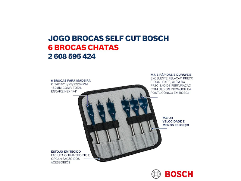 JOGO DE BROCAS CHATAS 14X24MM COM 6 PEÇAS 2608595424 BOSCH