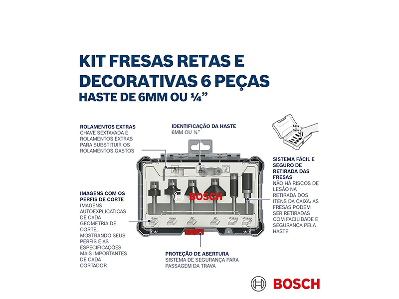 KIT DE FRESAS PARA CORTE E ACABAMENTO 6MM COM 6 PEÇAS 2607017468 BOSCH