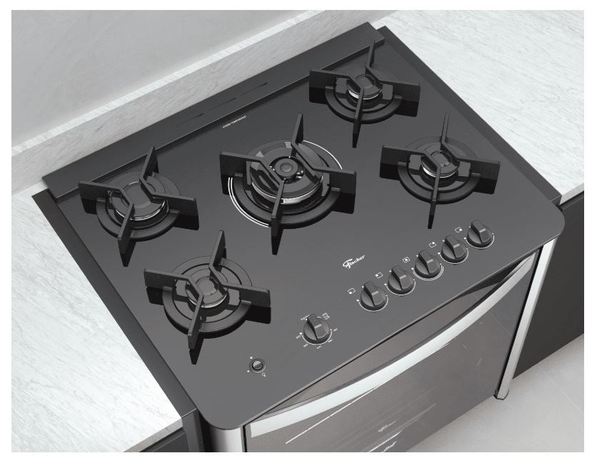 FOGÃO DE EMBUTIR FISCHER 5Q TRIPLA CHAMA GRAN CHEFF COM GRILL MESA DE VIDRO 28550.65541
