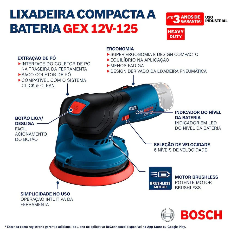 LIXADERA ROTO-ORBITAL GEX 12V-125 SEM BATERIA BOSCH