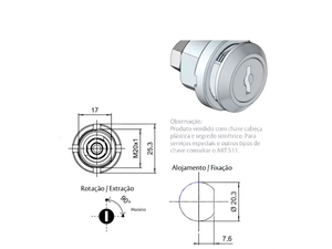 CILINDRO ARTICULADO 5110 CROMADO COM LINGUETA 02511041CR8 PAPAIZ