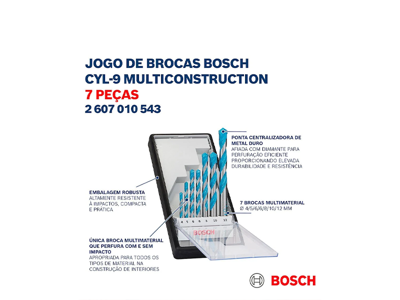JOGO DE BROCAS MULTIMATERIAL CYL-9 COM 7 PEÇAS 2607010543 BOSCH
