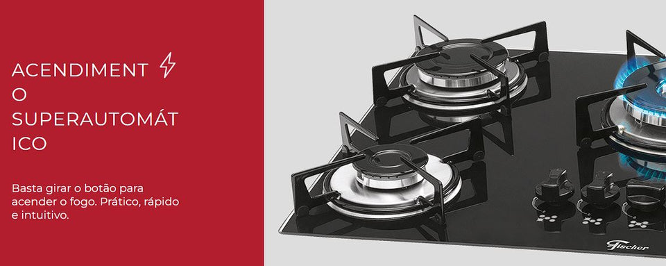 FOGÃO COOKTOP 5Q TC GÁS MESA VIDRO 1743(5733) BIVOLT FISCHER