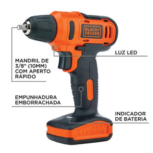 PARAFUSADEIRA/FURADEIRA 12V COM 13 ACESSÓRIOS LD12S-BR BLACK&DECKER