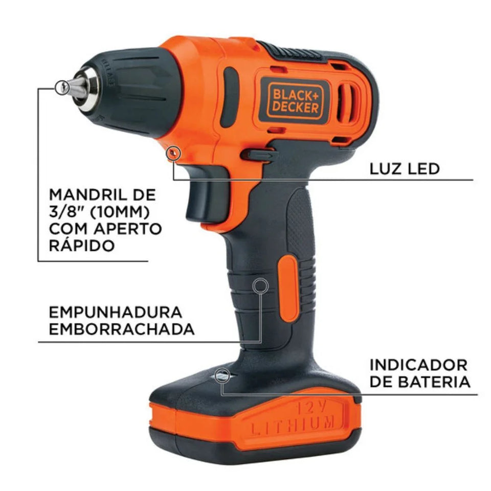 PARAFUSADEIRA/FURADEIRA 12V COM 13 ACESSÓRIOS LD12S-BR BLACK&DECKER