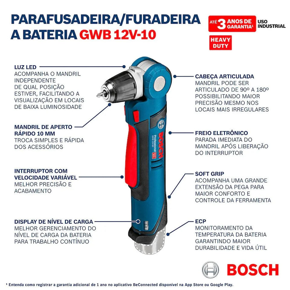 FURADEIRA ANGULAR 12V GWB-12V10 SEM BATERIA BOSCH