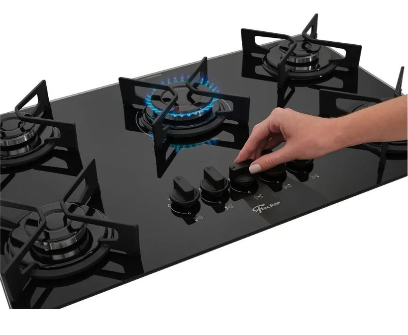 FOGÃO COOKTOP FISCHER 5Q FIT LINE TREMPE IRON GÁS PRETO BIVOLT 36325.102672