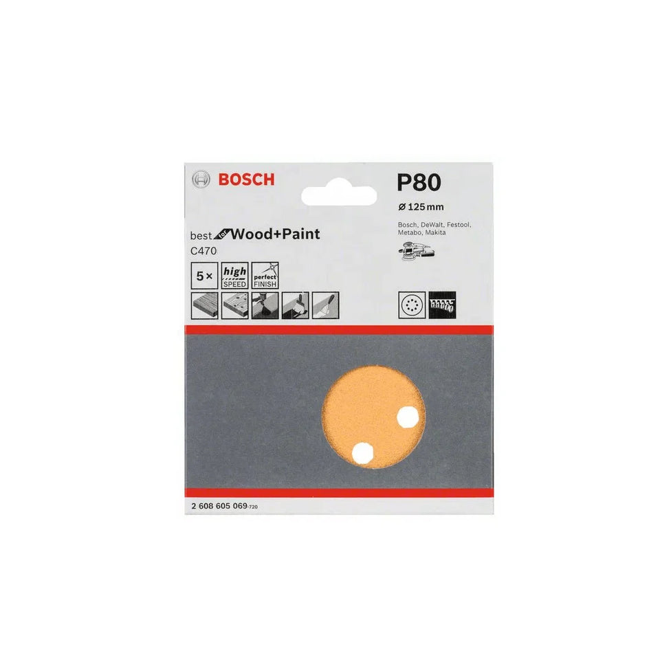 DISCO DE LIXA 125MM GRÃO 80 COM 5 PEÇAS 2608605069 BOSCH