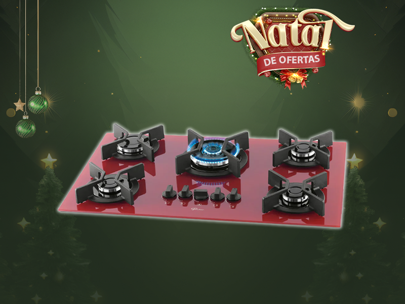 FOGÃO COOKTOP 5Q TC INFINITY GÁS MESA VIDRO VERMELHO ROUGE 26298(62471) BIVOLT FISCHER
