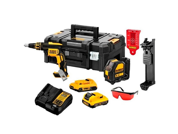 KIT PARAFUSADEIRA P/DRYWALL 20V MAX DCF620B + NIVEL LASER DCE088K REF. DCK246D2T DEWALT