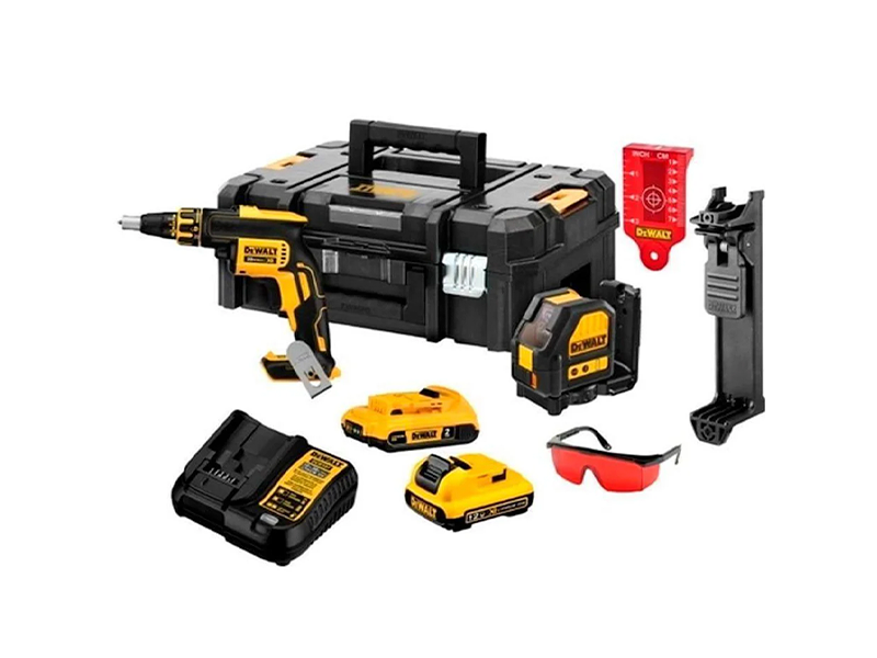 KIT PARAFUSADEIRA P/DRYWALL 20V MAX DCF620B + NIVEL LASER DCE088K REF. DCK246D2T DEWALT