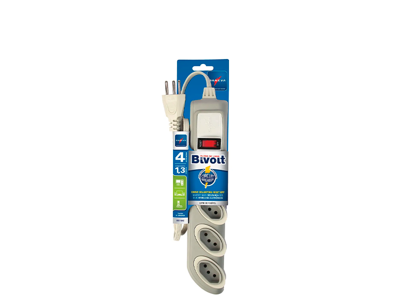 FILTRO DE LINHA BREAKER 4 TOMADAS 2P+T 10A/250V 3X0,75MM 1,3M CINZA DN1642 DANEVA