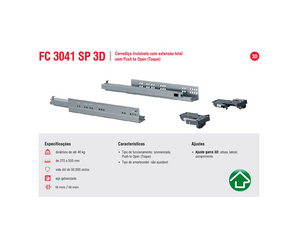 CORREDIÇA INVISÍVEL OCULTA OT 500MM EXTRAÇÃO TOTAL 40KG 32536SP FULTERER