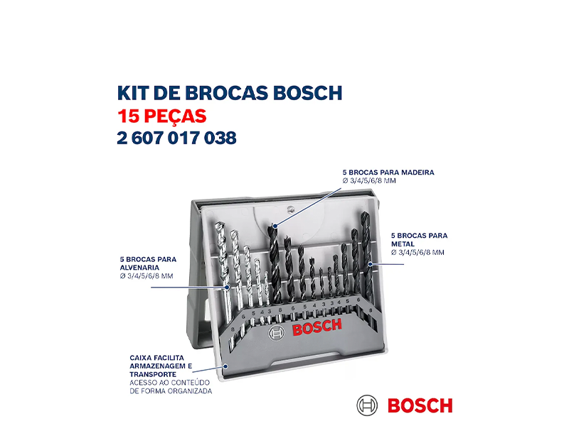 JOGO DE BROCAS COMBINADAS COM 15 PEÇAS  2607017038 BOSCH