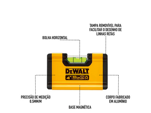 NÍVEL DE ALUMÍNIO 4" 10CM COM 1 BOLHA DWHT42801 DEWALT
