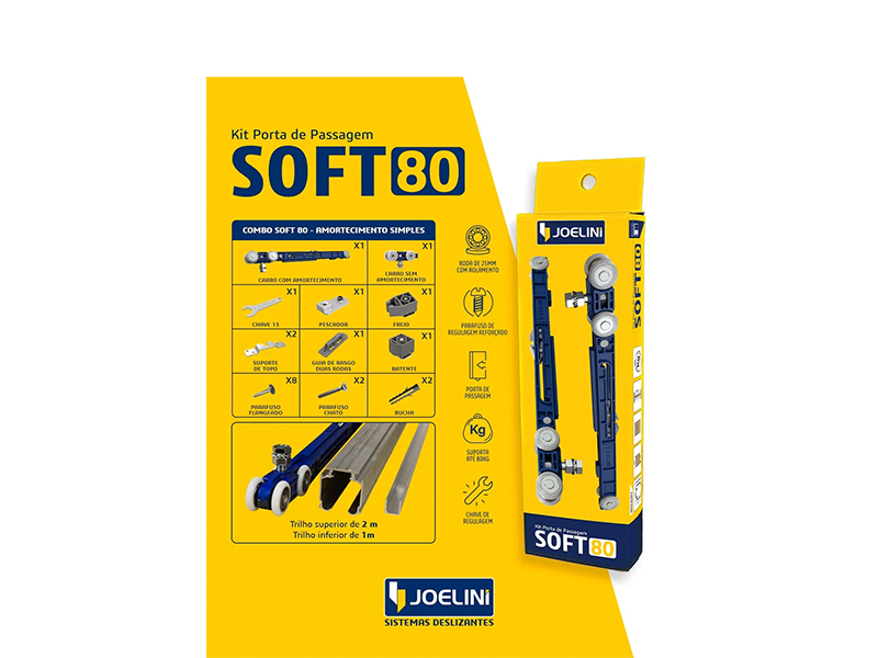 KIT COMBO SOFT 80KG COM 01 AMORTECEDOR + JP700V SIMPLES + TRILHO DE 2,00MTS - 1 PORTA JOELINI