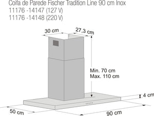 COIFA DE PAREDE TRADITION LINE 90CM INOX 11176(14148) 220V FISCHER