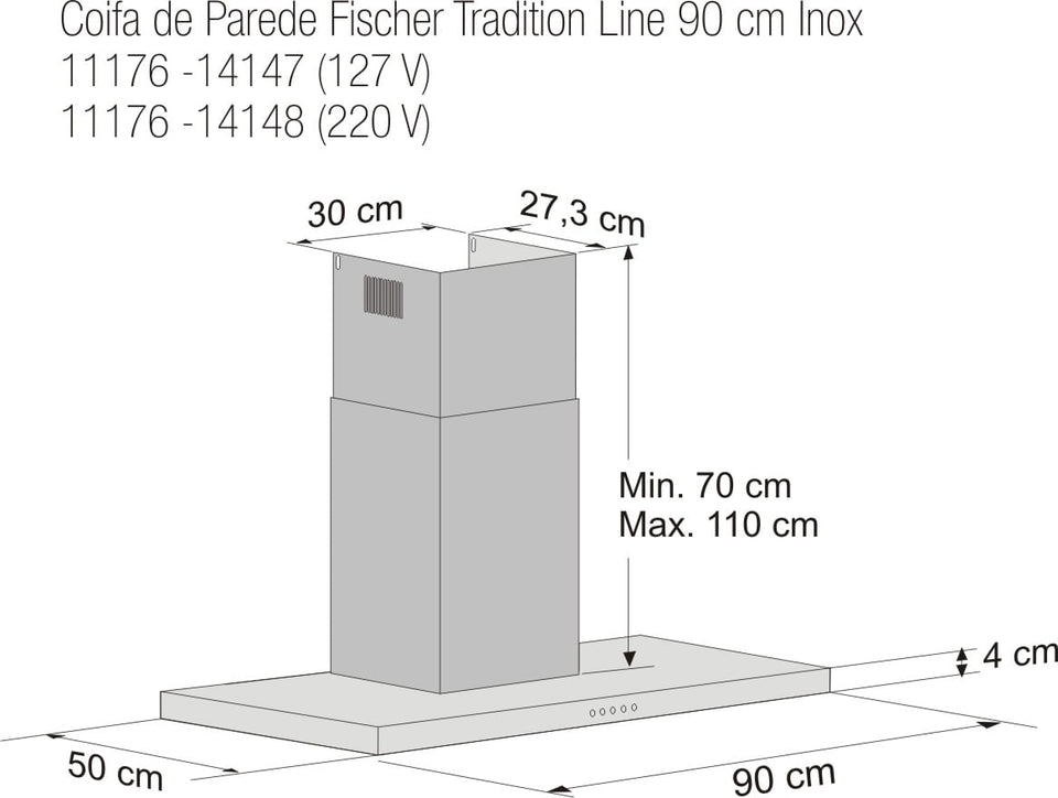 COIFA DE PAREDE TRADITION LINE 90CM INOX 11176(14148) 220V FISCHER