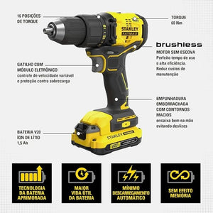 PARAFUSADEIRA / FURADEIRA 20V SBD710C2K COM 2 BATERIAS STANLEY