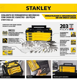 KIT CAIXA DE FERRAMENTAS MECÂNICAS COM 203 PEÇAS STMT17993-LA STANLEY