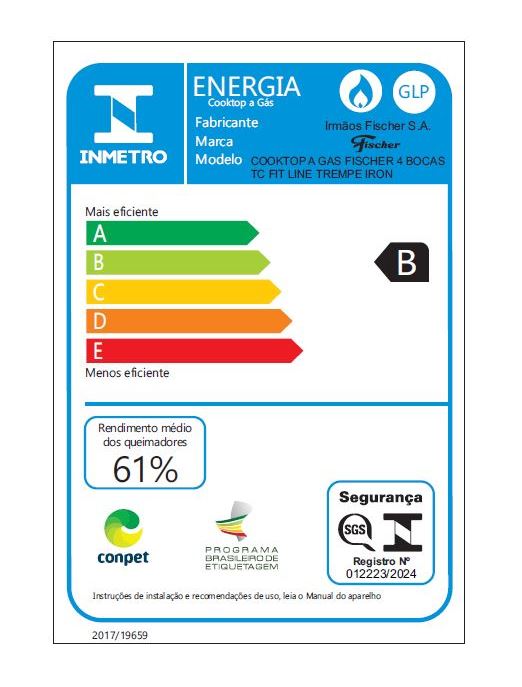 FOGÃO COOKTOP FICHER 4Q TRIPLA CHAMA FIT LINE TREMPE IRON 36330.102673