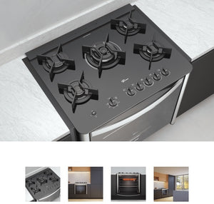 FOGÃO DE EMBUTIR FISCHER 5Q TRIPLA CHAMA GRAN CHEFF COM GRILL MESA DE VIDRO 28550.65541