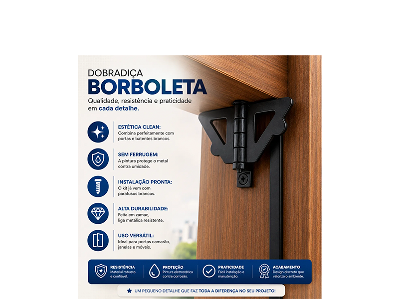 DOBRADIÇA BORBOLETA LISA PRETO 041006 UNIÃO MUNDIAL