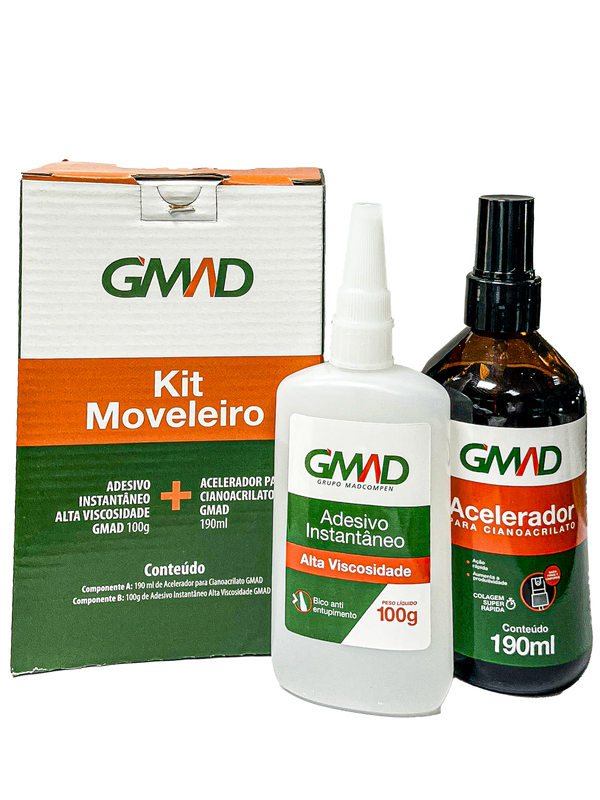 KIT MOVELEIRO ADESIVO INSTÃNTANEO 100G + ACELERADOR 190ML GMAD