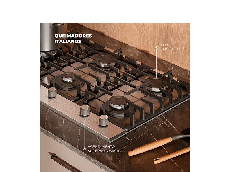 FOGÃO A GÁS COOKTOP 5 BOCAS TRIPLA CHAMA PLATINIUM PRIME 38420[107470] BIVOLT FISCHER