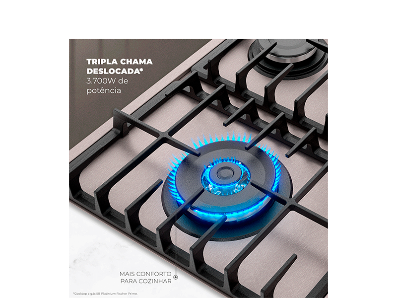 FOGÃO A GÁS COOKTOP 5 BOCAS TRIPLA CHAMA PLATINIUM PRIME 38420[107470] BIVOLT FISCHER
