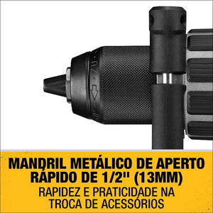 PARAFUSADEIRA/FURADEIRA IMPACTO A BATERIA 20V MAX LI-ION DCD996B 95NM 1/2 POL. BRUSHLESS SEM BATERIA DEWALT