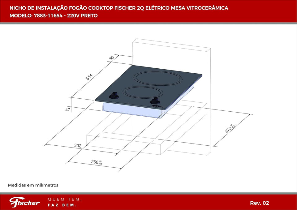 FOGÃO COOKTOP 2Q ELETRICO VITROCERÂMICA 7883.11654 220V FISCHER