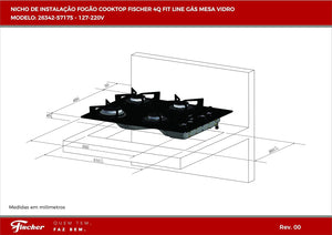 FOGÃO COOKTOP 4Q FIT LINE GÁS MESA DE VIDRO 26342.57175 220V FISCHER