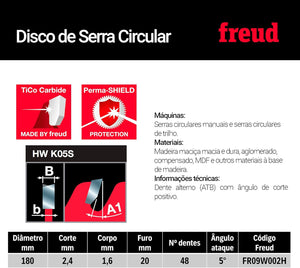 DISCO DE SERRA CIRCULAR 180X24X48D ALTERNADO FR09W002H FREUD