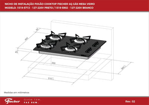 FOGÃO COOKTOP 4Q GÁS MESA VIDRO - PRETO 1519.5713 BIVOLT FISCHER