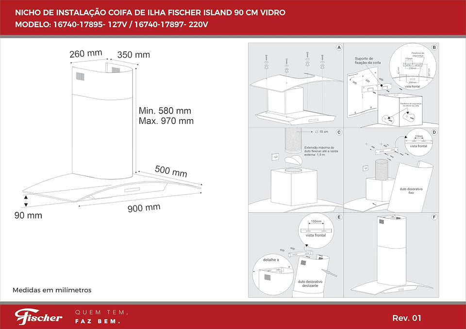 COIFA VIDRO TALENT TOUCH 90CM 16740(17897) 220V FISCHER