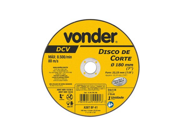 DISCO DE CORTE FINO 7" 180X1,6X22,23MM 1240700160 VONDER