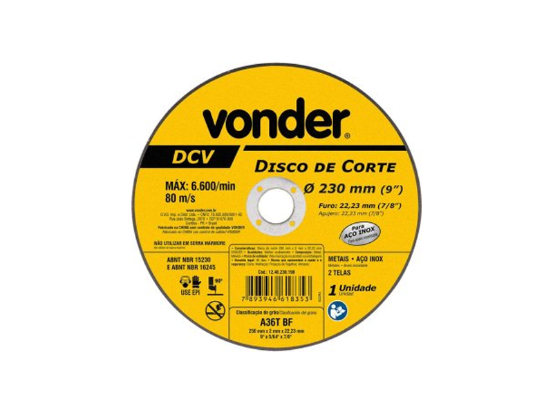 DISCO DE CORTE 9" 230MM 1240230190 VONDER