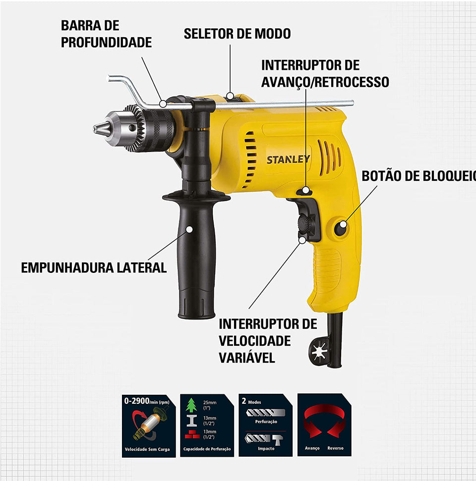 FURADEIRA DE IMPACTO DE 1/2" SDH600 600W 220V STANLEY