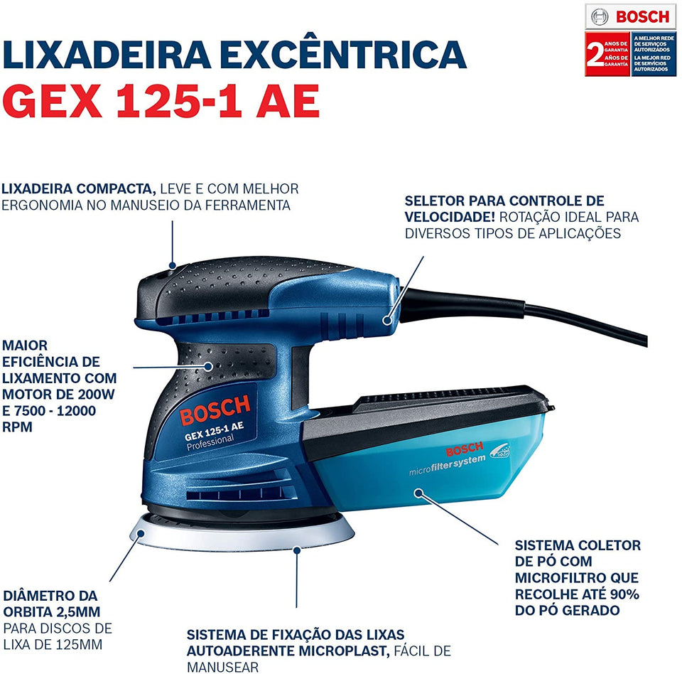 LIXADEIRA EXCÊNTRICA GEX 125-1 AE 250W 06013875E0 220V BOSCH